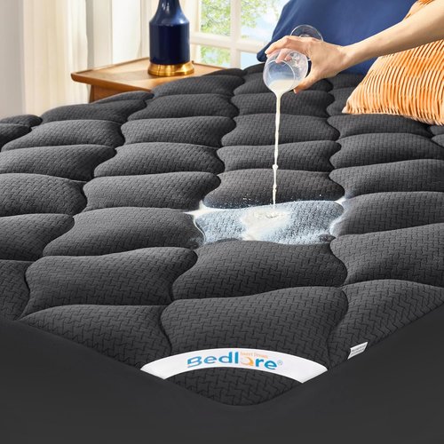 BEDLORE Waterproof Queen Mattress Pad - Quilted Fitted Topper with Deep Pocket, Breathable & Noiseless