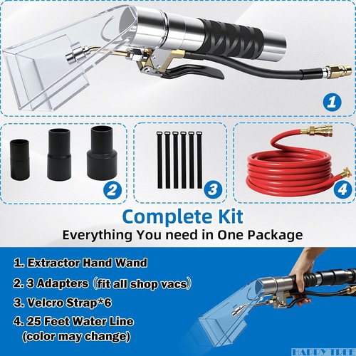 Happy Tree Shop Vac Hose Kit - Universal Fit Adapter for Wet-Dry Extraction | 25 Feet Water Hose for Upholstery & Auto Detailing