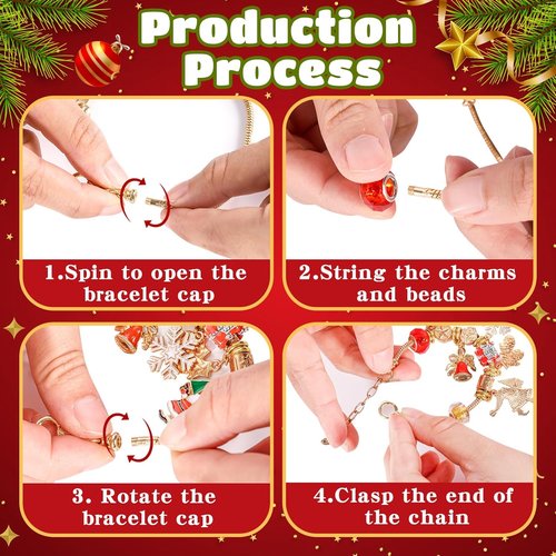 Advent Calendar Bracelets - 24-Day Christmas Countdown with DIY Charm Bracelets & Necklace Set for Teens