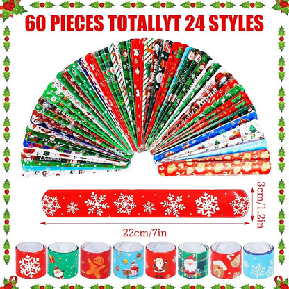 60-Pack Christmas Slap Bracelets - Kids Party Favors, 24 Patterns Variation of THIS listing