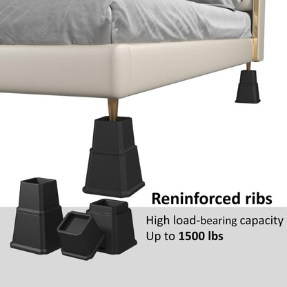 Napnapday Furniture Bed Risers Heavy Duty in Adjustable Heights of 8, 5 or 3 Inches Bed Elevators, 1,500 lbs Lifts Up Riser for Sofa and Table Set of 4, Black