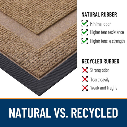 OLANLY Waterproof Front Door Mat - All-Season, Sturdy Natural Rubber, Easy Clean | 71x47, Light Brown