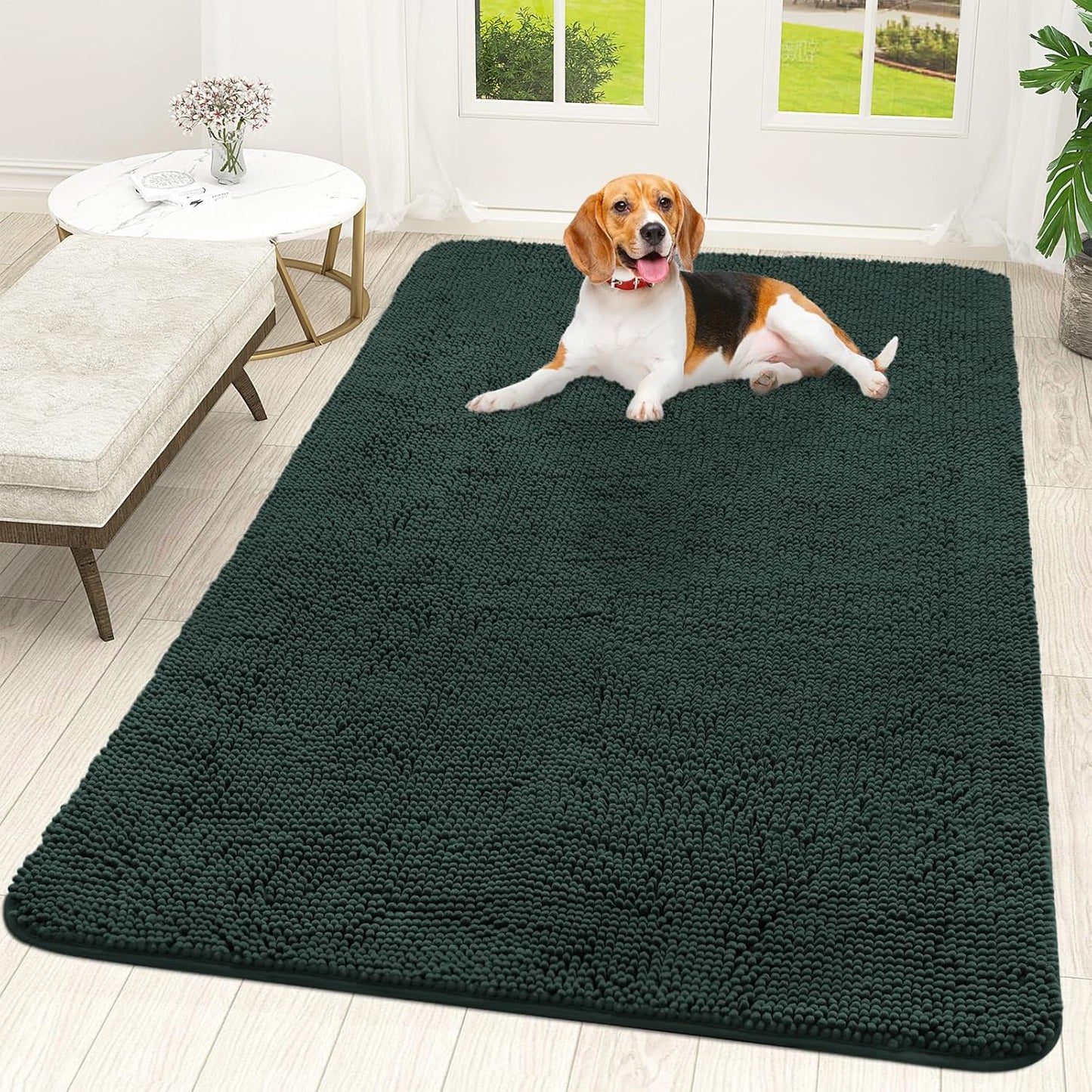 OLANLY Dog Door Mat - Absorbent Non-Slip Washable Doormat for Muddy Paws | 59x35 Blackish Green