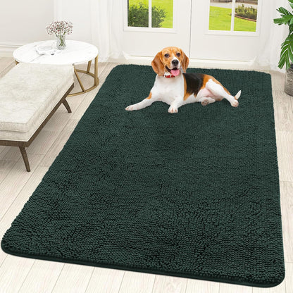 OLANLY Dog Door Mat - Absorbent Non-Slip Washable Doormat for Muddy Paws | 59x35 Blackish Green