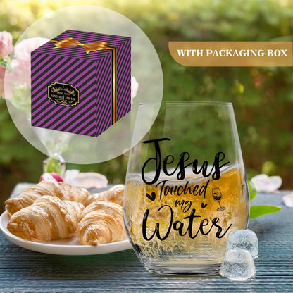 Touched My Water Wine Glasses, Funny Inspirational Gift for Women Gifts for Mom Birthday Father's Day Friendship Retirement Easter Gifts (Clear-Touched Water)