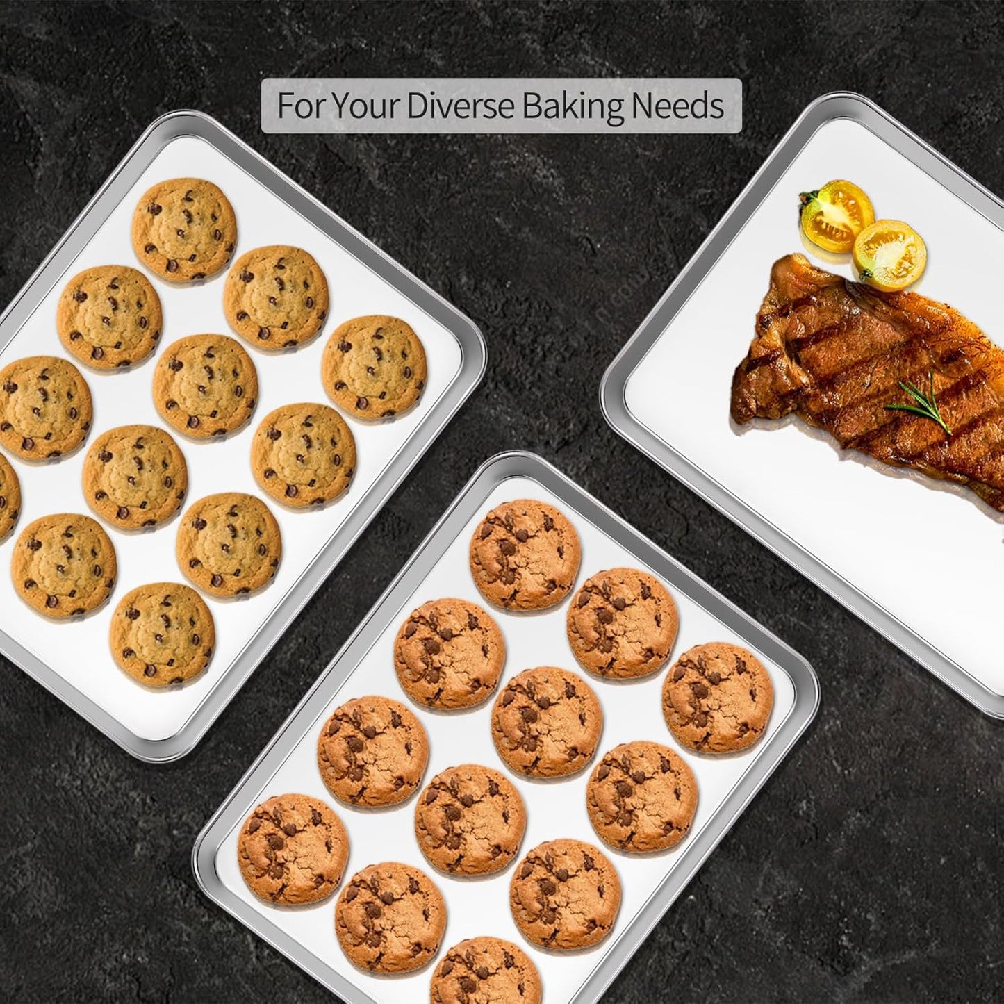 Skiennix Baking Sheet Set - 18-Inch Commercial Grade Stainless Steel Pans | Non-Toxic, Rust-Free, Easy Clean