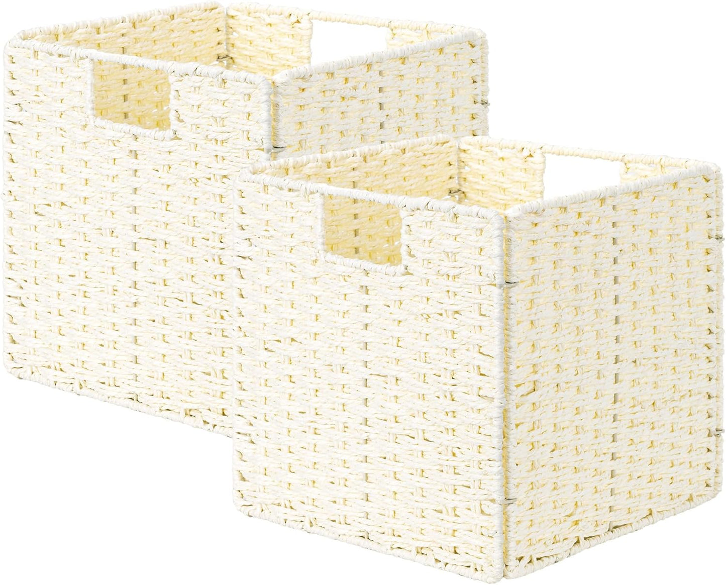 StorageWorks Wicker Baskets - Handwoven Organizing Cubes with Handles, Foldable Beige, 2 Pack