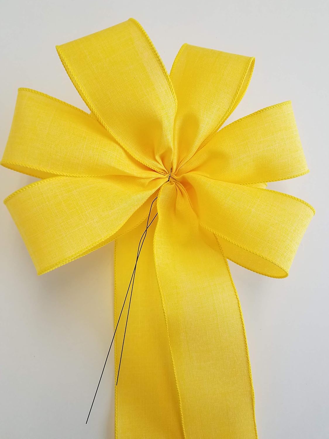 Skiennix Large 10" Handmade Yellow Linen Wired Wreath Bow - Perfect for Home Decor
