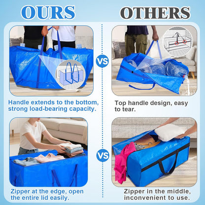Bigmeta 66 Gallon Extra Large Moving Bags - Heavy Duty Zippered Storage Bag for Travel & Home Use, Blue