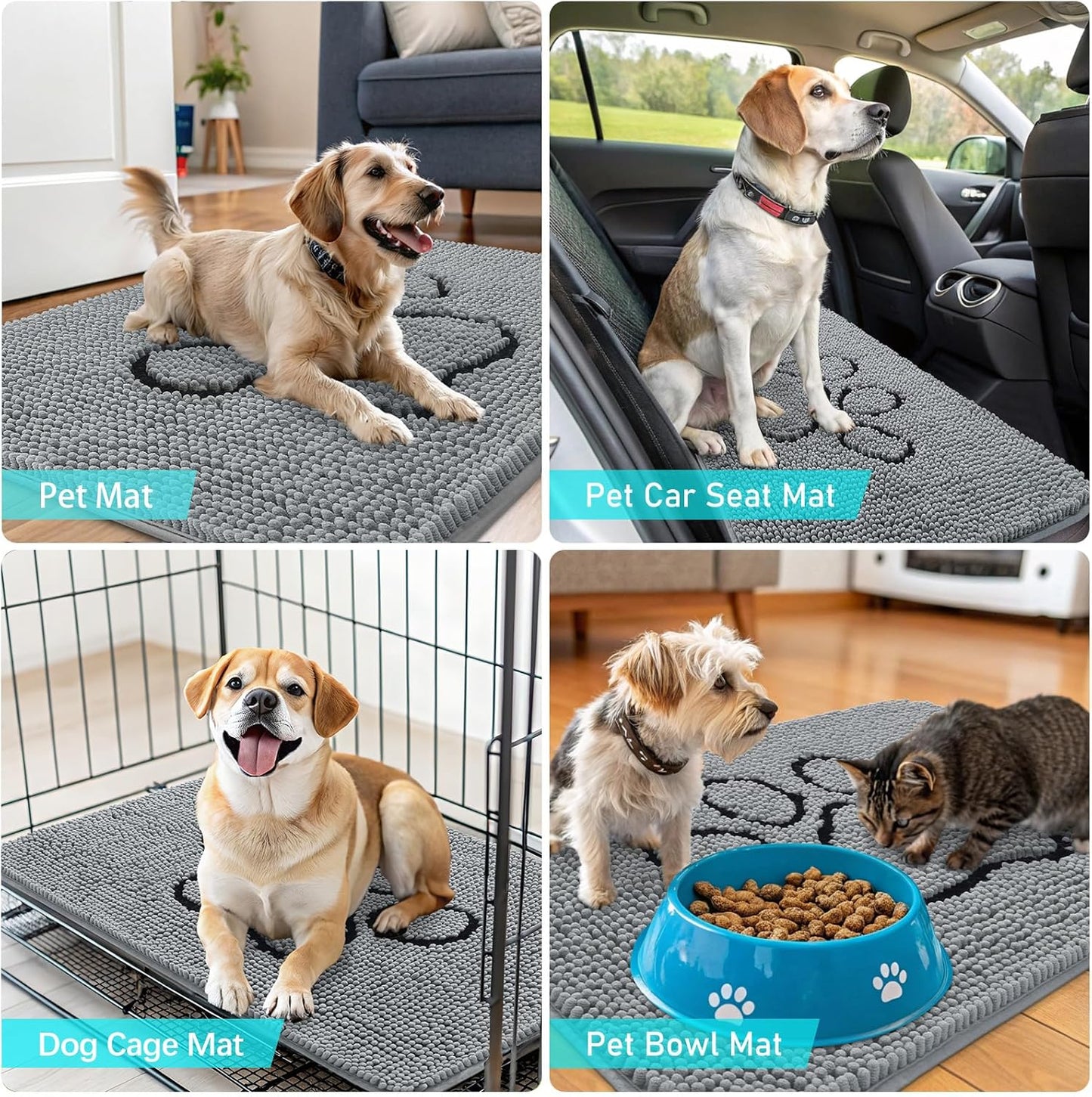 OLANLY Dog Door Mat - Absorbent Non-Slip Mud Mat for Paws | 34x21 Inches, Grey, Quick Dry Chenille