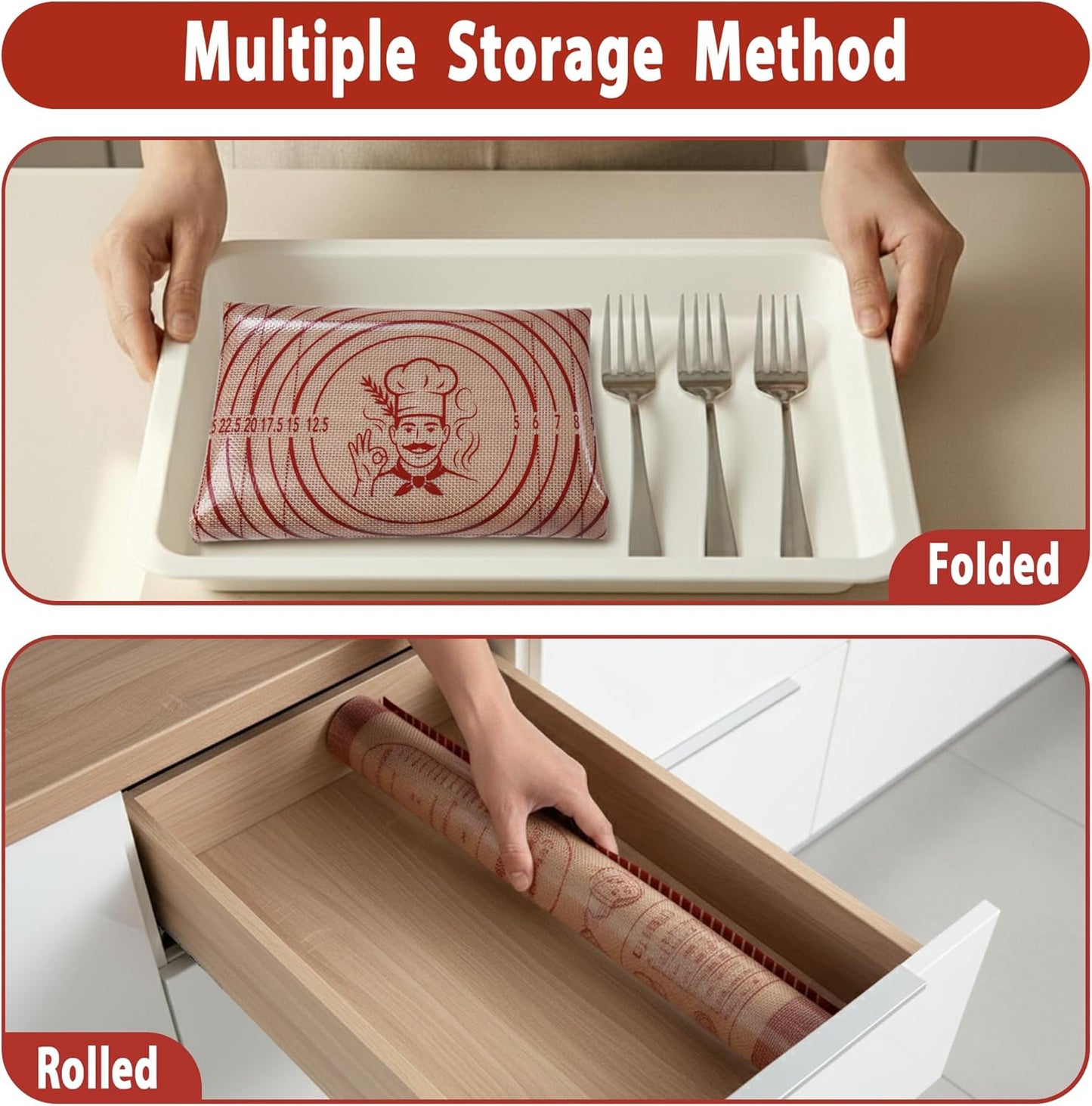 Silicone Baking Pastry Dough Mat - Non-Slip Rolling Surface with Measurement Guides | 20x28 Inch Reusable Kneading Board