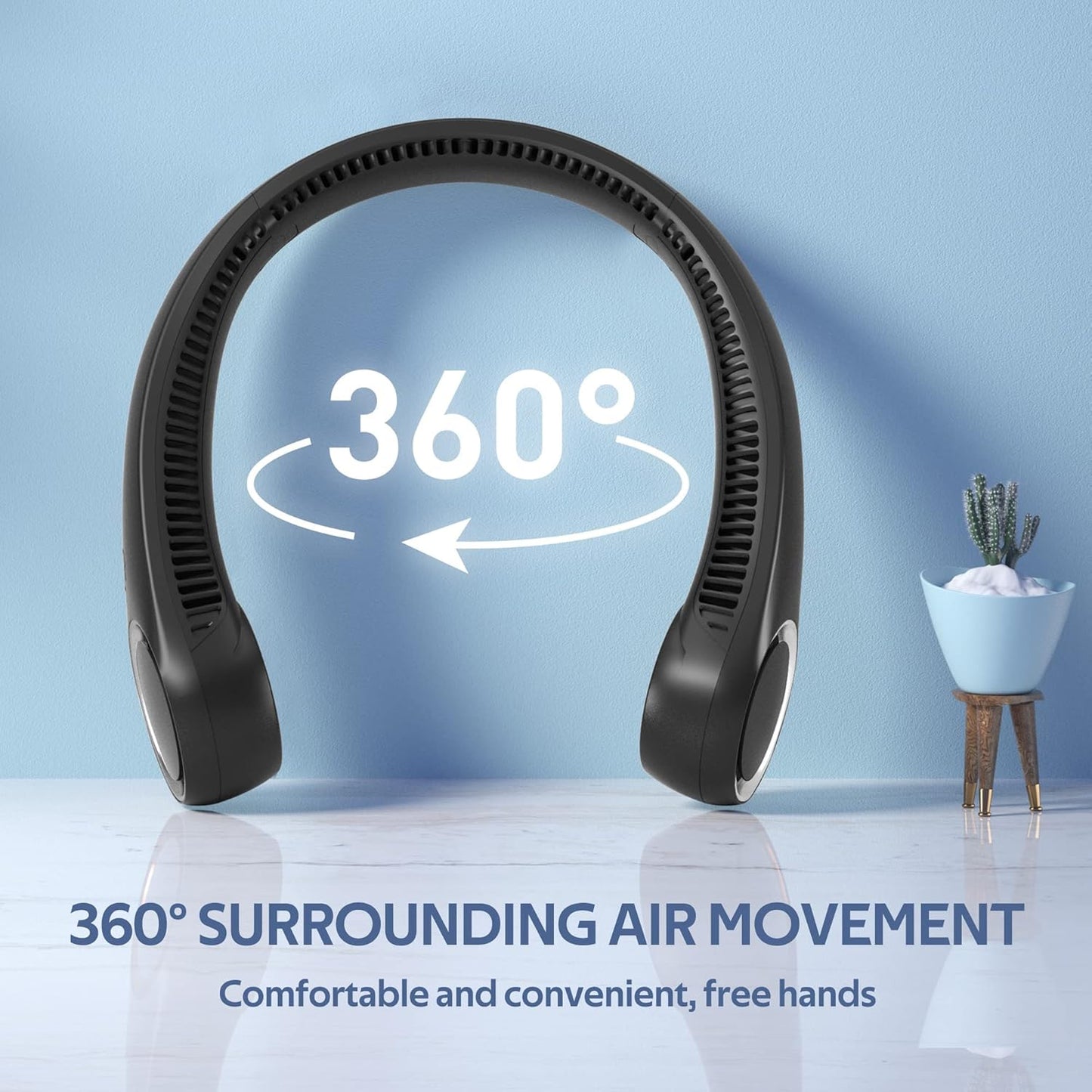 Skiennix Portable Neck Fan - Hands-Free Bladeless Design | 360° Cooling, USB Rechargeable, 4000mAh Battery, Black