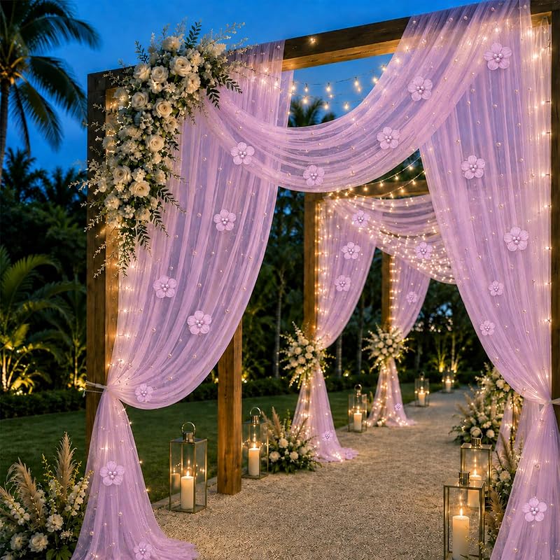 6 Pcs 29x120'' Pearl Tulle Table Runner - Purple, Wedding Party Set (Variation: Purple)