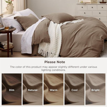 Bedsure Coffee California King Duvet Cover - Extra Soft Prewashed Cotton-Like Polyester Set | 104''x98'' with Zipper Closure & 2 Pillow Shams