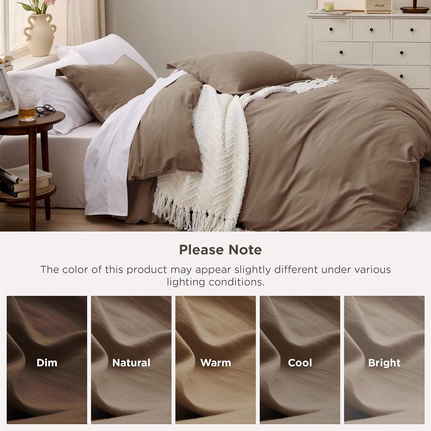 Bedsure Coffee Duvet Cover - Extra Soft Cotton-Like Polyester Bedding Set, Full Size 80x90 Inches, 3 Pieces