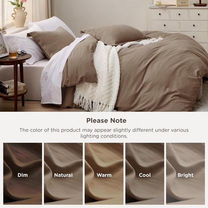 Bedsure Coffee Duvet Cover - Extra Soft Cotton-Like Polyester Bedding Set, Full Size 80x90 Inches, 3 Pieces