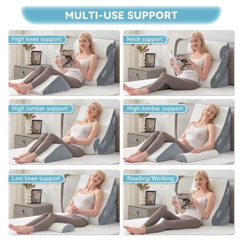 Kingfun 4PCS Orthopedic Bed Wedge Pillow Set for Sleeping, Post Surgery Memory Foam Support Pillows for Back, Neck and Leg Pain Relief, Adjustable Triangle Pillow - Acid Reflux, Anti Snoring & GERD