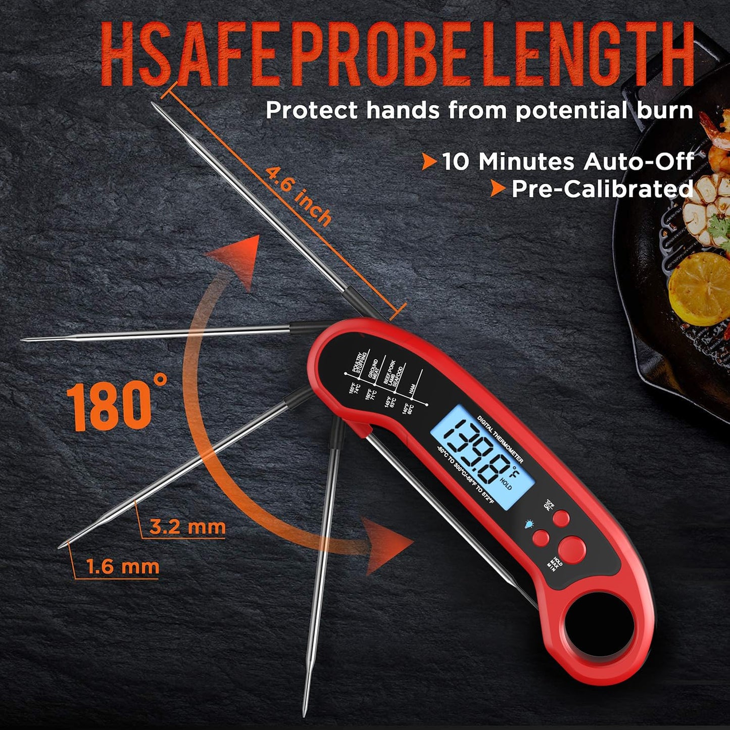 Meat Thermometer Digital - Instant Read Waterproof Food Thermometer for Grill, BBQ & Cooking