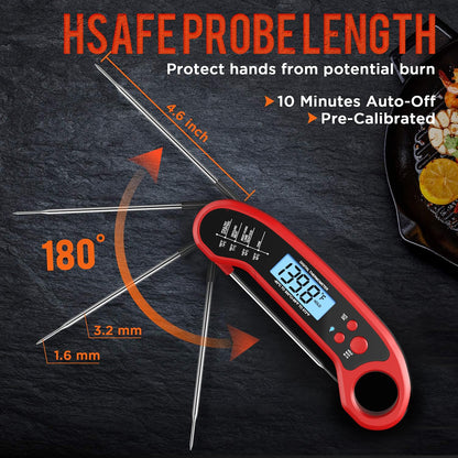 Meat Thermometer Digital - Instant Read Waterproof Food Thermometer for Grill, BBQ & Cooking