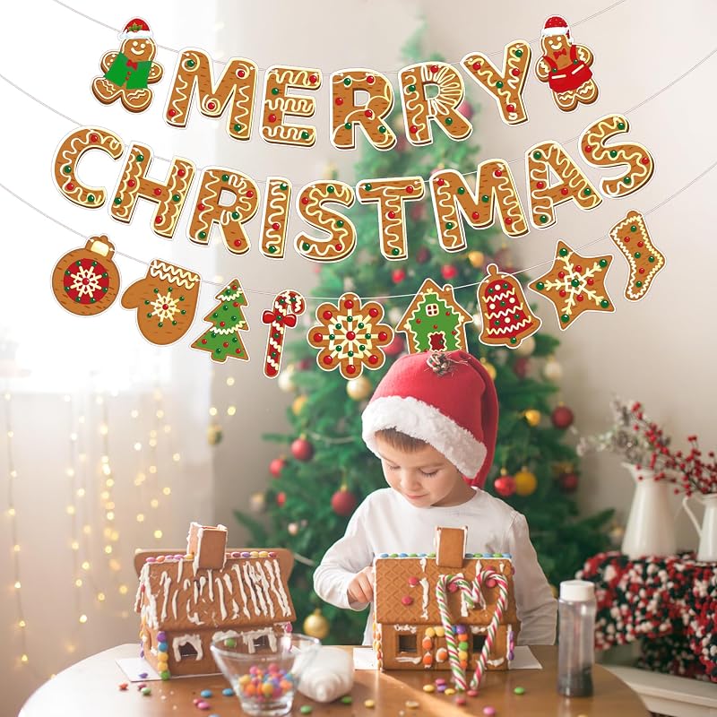Gingerbread Man Merry Christmas Banner - Xmas Party Decorations