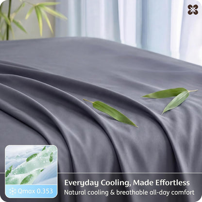 Bedsure Queen Sheet Set - Cooling Bamboo Rayon Sheets | Breathable, Soft & Deep Pocket Up to 16" - Dark Grey