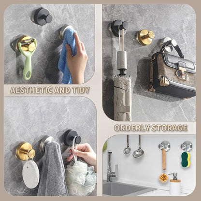 SOCORIA 2026 Upgraded Drill-Free Suction Cup Hooks, Stainless Steel Suction Cup Hooks for Shower, Mirror, Wall, Bathroom, Glass, Hanging Towels - 4 Pack, Black