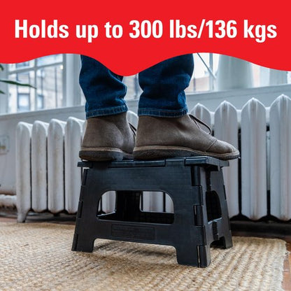 Kikkerland Rhino Foldable Step Stool – Holds Adults up to 300 Lbs, Best for Kitchen & Bathroom – Collapsible, Portable, Lightweight Stepping Stool with Sturdy, Non-Slip Design – Black, 8”