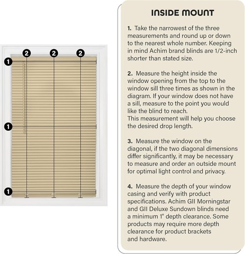 Achim Home Decor Cordless Mini Blinds - Room Darkening, 27" Width x 64" Length, Pearl White