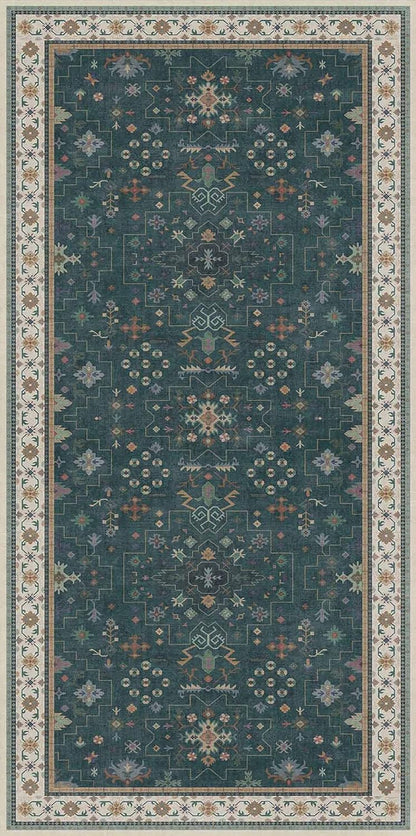 Oushak Dark Green 3x6 Kitchen Rug - Modern Vintage Boho Floral Design, Washable Non-Slip Area Rug for Entryway & Bedroom