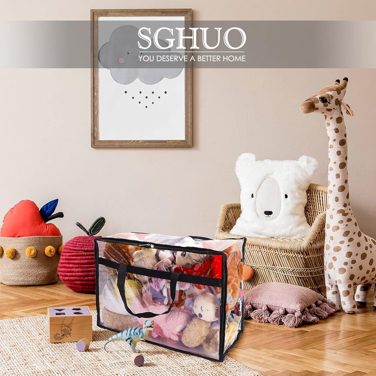 SGHUO Blanket Storage Bags - Extra Large 60L Clear Vinyl Bags for Clothes & Bedding | 4-Pack with Zipper & Reinforced Handle