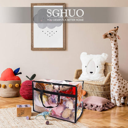 SGHUO Blanket Storage Bags - Extra Large 60L Clear Vinyl Bags for Clothes & Bedding | 4-Pack with Zipper & Reinforced Handle
