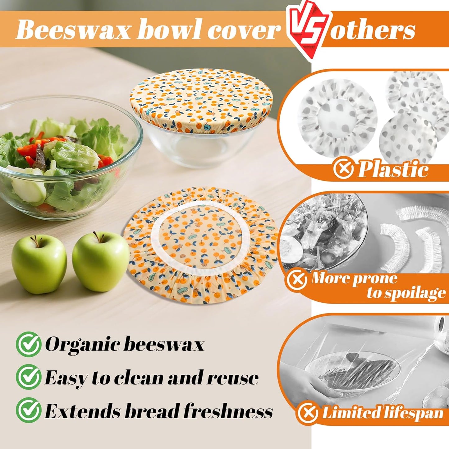 OHIYO Reusable Beeswax Bowl Covers - 2 Large Elastic Cotton Cloth Caps for Bread Proofing | 12 Inch