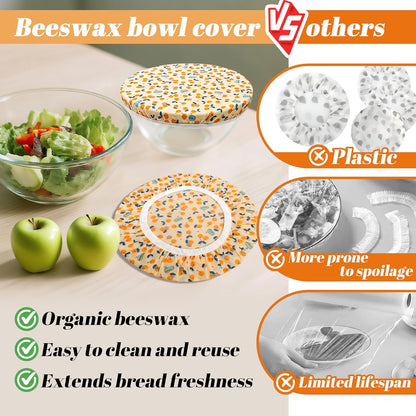 OHIYO Reusable Beeswax Bowl Covers - 2 Large Elastic Cotton Cloth Caps for Bread Proofing | 12 Inch
