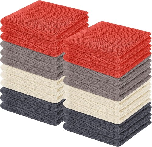 Homaxy 100% Cotton Waffle Weave Dish Cloths - Ultra Soft & Absorbent | 12 x 12 Inches, 24-Pack, Multicolor