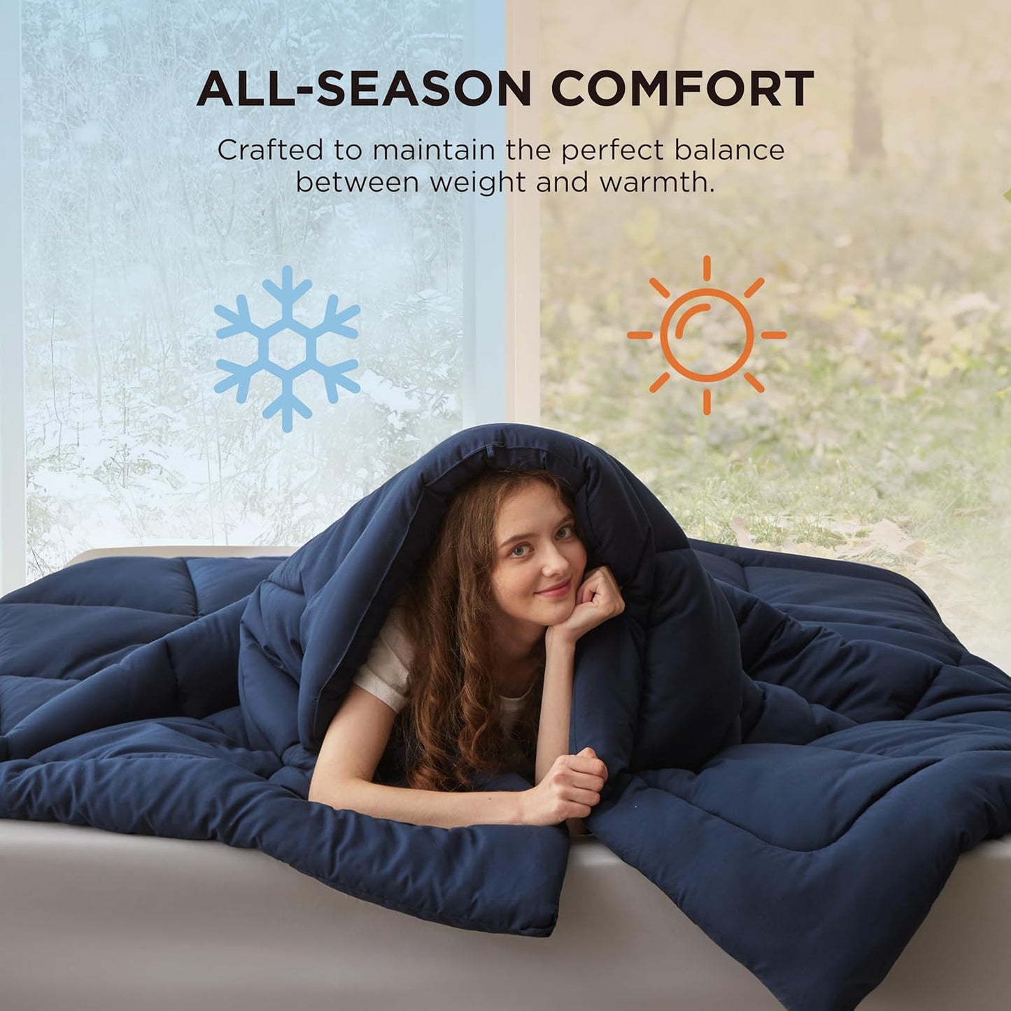 Bedsure Comforter Duvet Insert - All-Season Quilted Queen Size Bedding, GentleSoft Down Alternative, Navy Blue 88 x 88 Inches