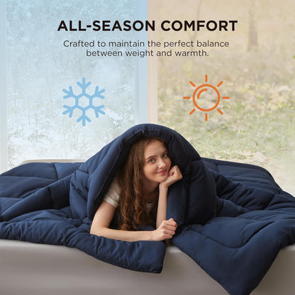 Bedsure Comforter Duvet Insert - All-Season Quilted Queen Size Bedding, GentleSoft Down Alternative, Navy Blue 88 x 88 Inches