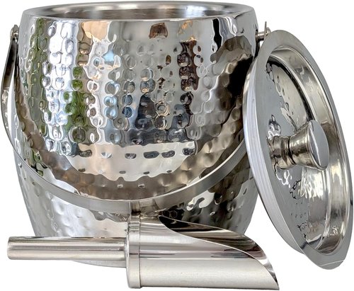 BREKX 3-QT Insulated Ice Buckets for Parties with Lid and Scoop - Iceberg Anchored Wine Chiller Champagne Bucket for Cocktail Bar, Metal Bucket with Lid, Non-Sweat