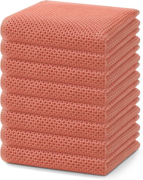 Homaxy 100% Cotton Waffle Weave Kitchen Dish Towels - Ultra Soft & Absorbent | 13 x 28 Inches, 8-Pack, Coral