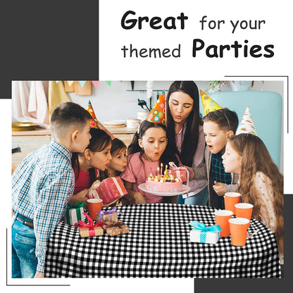 Skiennix 14-Pack Disposable Black Gingham Checkered Tablecloths - 54" x 108" for Parties & Events