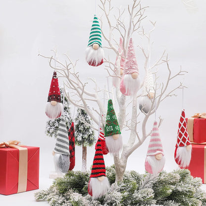 Skiennix Gnome Christmas Ornaments - Set of 3 Plush Tomte Santa Gnomes for Holiday Decor | Red