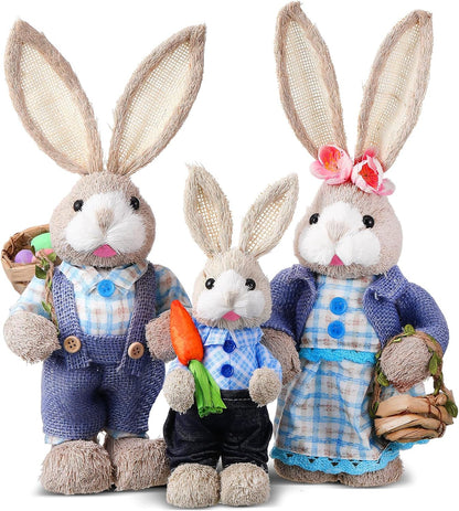 Wesiti Easter Bunny Decorations - Set of 3 Natural Sisal Figurines | 13.8" & 9.8" for Spring Home Decor