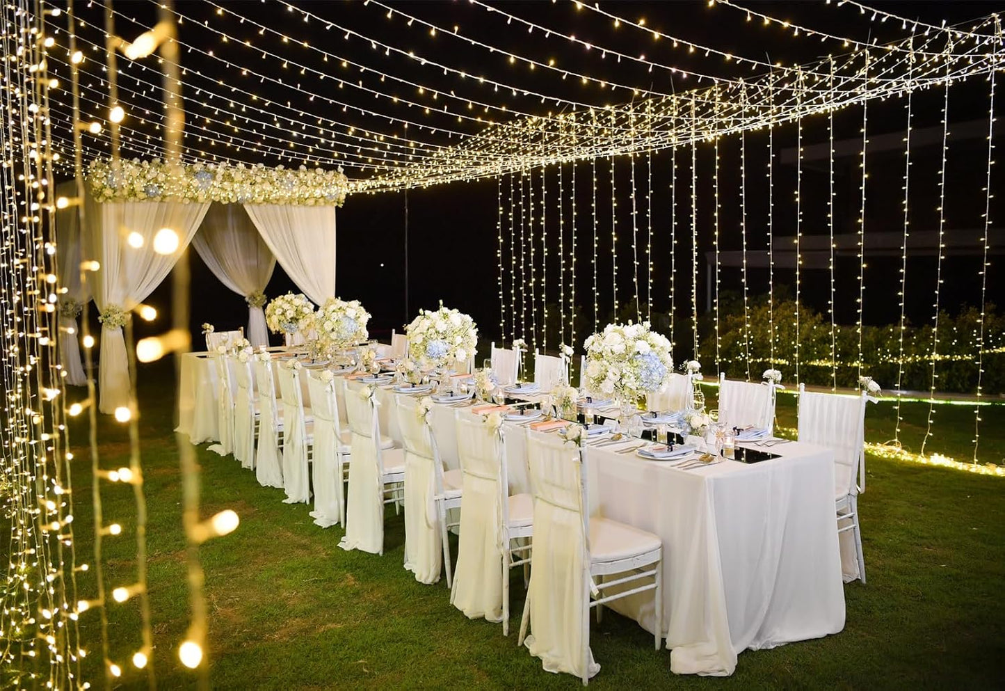 Solhice LED Curtain Lights - 20ft x 10ft Outdoor String Lights | 600 Warm White Twinkle LEDs for Wedding Decor