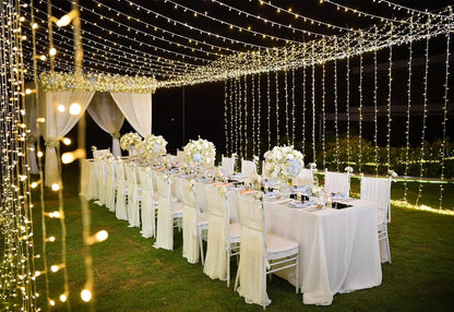 Solhice LED Curtain Lights - 20ft x 10ft Outdoor String Lights | 600 Warm White Twinkle LEDs for Wedding Decor