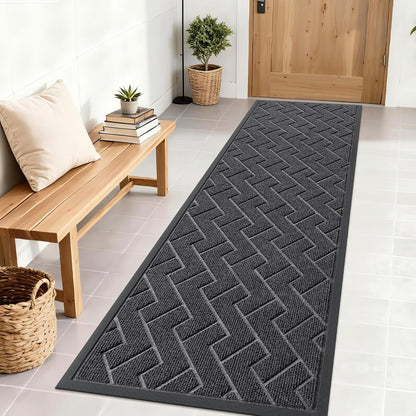 OLANLY Waterproof Front Door Mat - All-Season Indoor/Outdoor Doormat, Sturdy Natural Rubber, Herringbone Brick (Grey, 71x23)