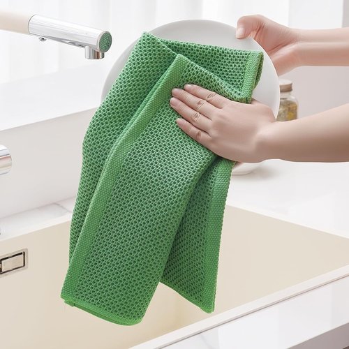 Homaxy Kitchen Dish Towels - 100% Cotton Waffle Weave, Ultra Soft & Absorbent | 20x28 Inches, 4-Pack, Grass Green