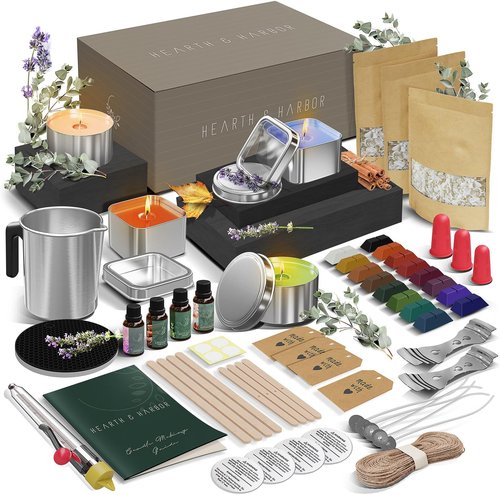 Hearth & Harbor Organic Soy Candle Making Kit - Complete DIY Supplies with Natural Wax, Tins & Wicks | Perfect Gift Idea, Home Decor - 2 Lbs