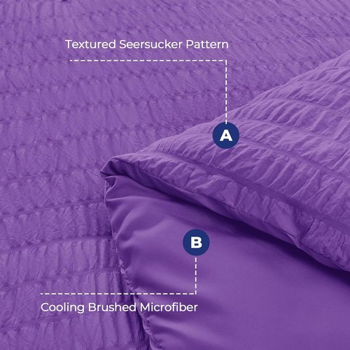 HYMOKEGE California King Comforter Set - Bright Purple Seersucker 7-Piece Luxury Bedding Set