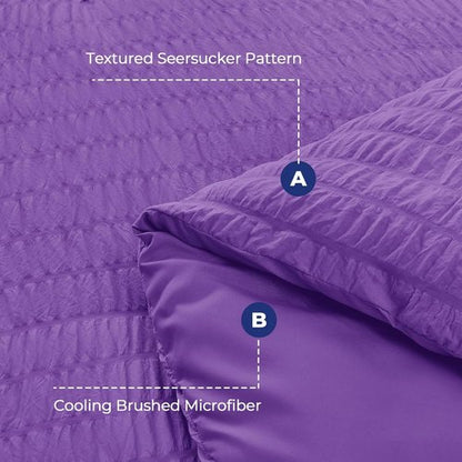 HYMOKEGE California King Comforter Set - Bright Purple Seersucker 7-Piece Luxury Bedding Set