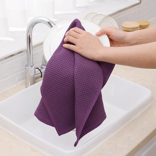 Homaxy 100% Cotton Kitchen Dish Towels - Ultra Soft & Absorbent Quick-Drying, 13 x 28 Inches, 8-Pack, Purple