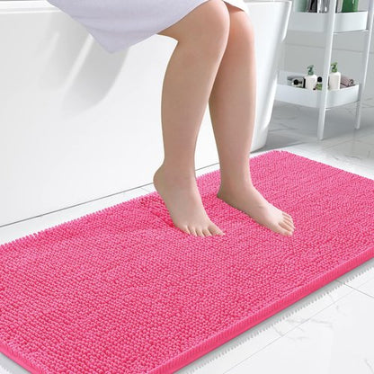 OLANLY Bathroom Rugs 50x30, Extra Soft Absorbent Chenille Bath Rugs, Rubber Backing Quick Dry, Machine Washable Bath Mats for Bathroom Floor, Tub and Shower, Home Decor Accessories, Hot Pink
